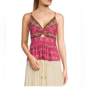 Angie Pink Printed Twist-Front Camisole